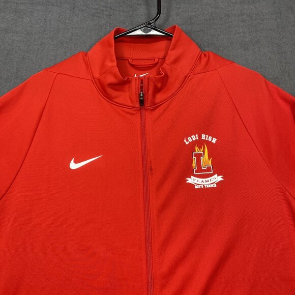 Nike Red Full-Zip Dri-Fit Jacket L Lightweight Polyester Mens Lodi High Teamwear - Picture 11 of 13